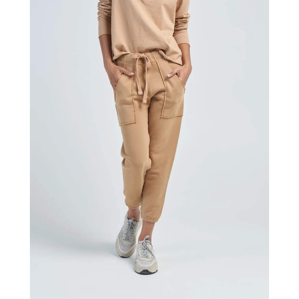 Frank & Eileen Eamon Triple Cotton Fleece Jogger Women Large Dark Camel Tan $238